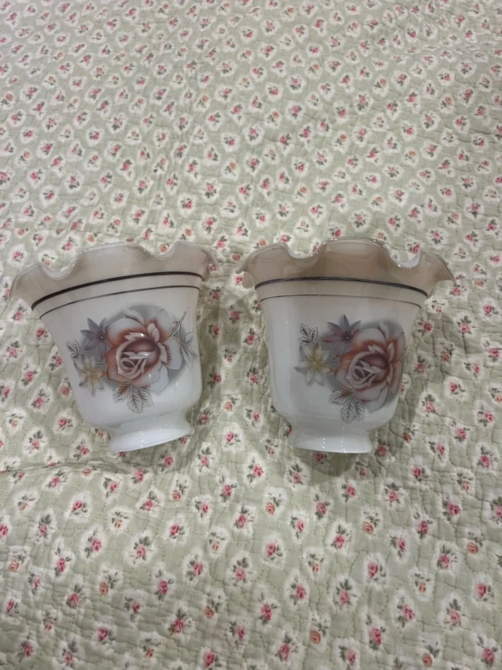 Vintage Glass Lantern Shades in Cream, Pink and Green